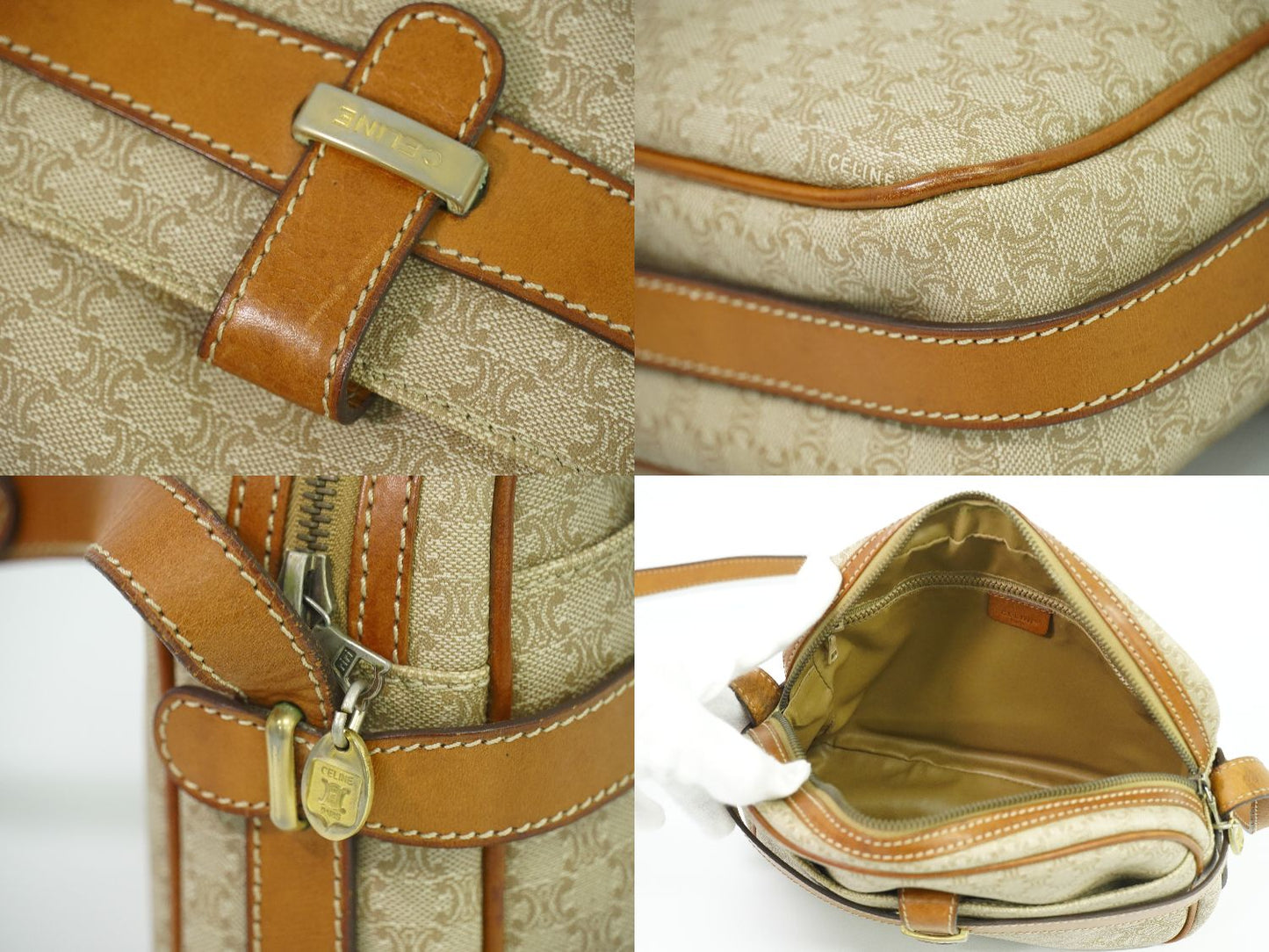 CELINE マカダム ショルダーバッグ ベージュ