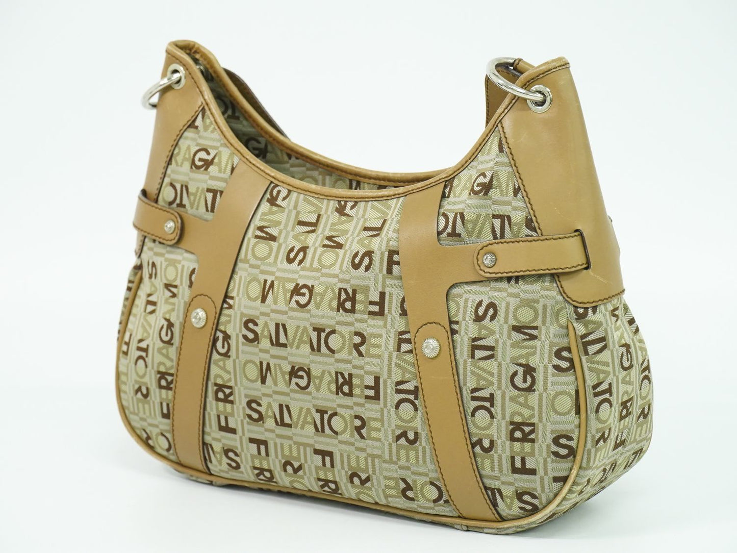 Salvatore Ferragamo ロゴ柄 ショルダーバッグ ベージュ ブラウン