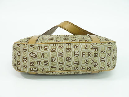 Salvatore Ferragamo ロゴ柄 ショルダーバッグ ベージュ ブラウン