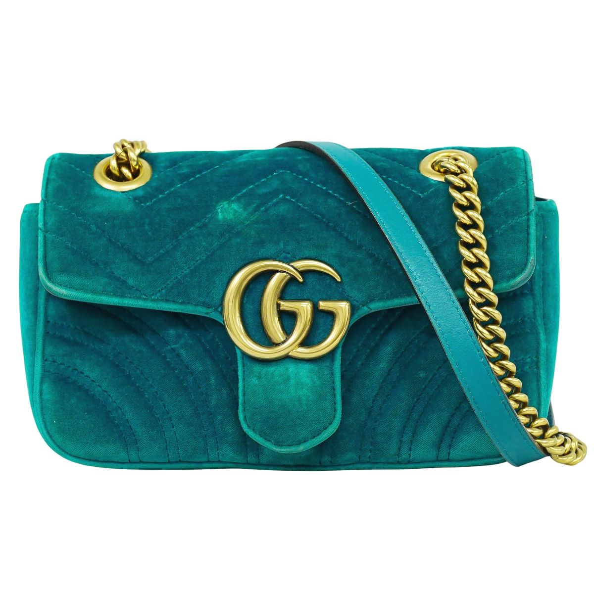 GUCCI GGマーモント ショルダーバッグ ブルー系 446744