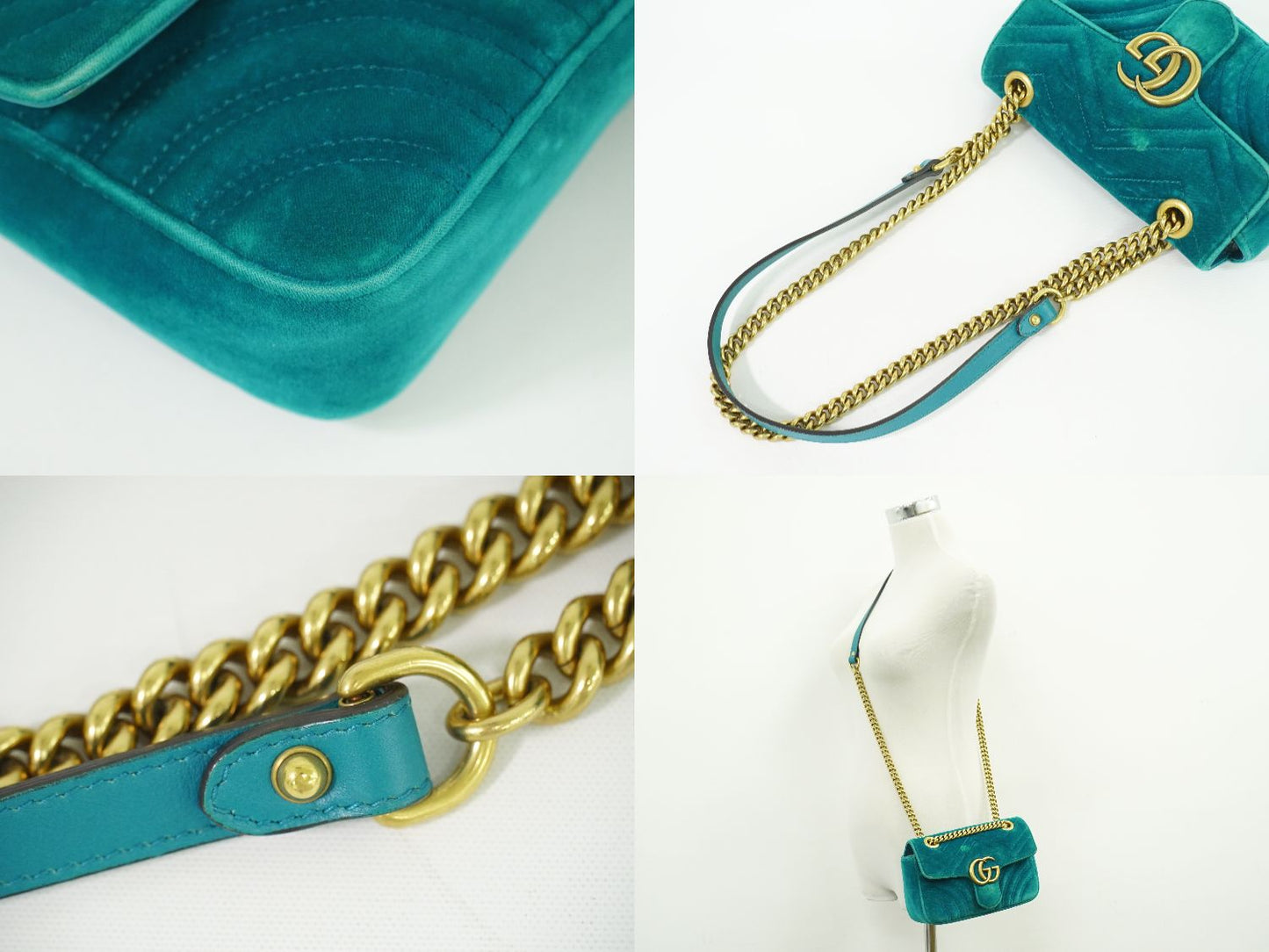 GUCCI GGマーモント ショルダーバッグ ブルー系 446744