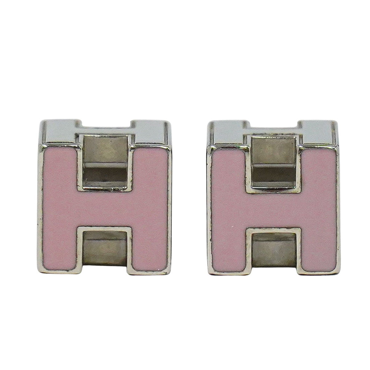 HERMES Hキューブ ピアス メタル シルバー金具 ピンク