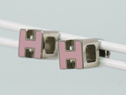 HERMES Hキューブ ピアス メタル シルバー金具 ピンク
