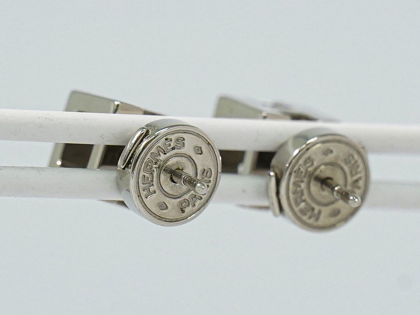 HERMES Hキューブ ピアス メタル シルバー金具 ピンク