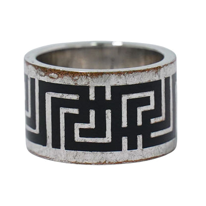 VERSACE グリーク メタル リング 16号 ブラック シルバー