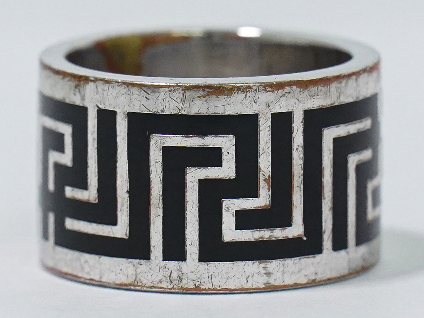 VERSACE グリーク メタル リング 16号 ブラック シルバー