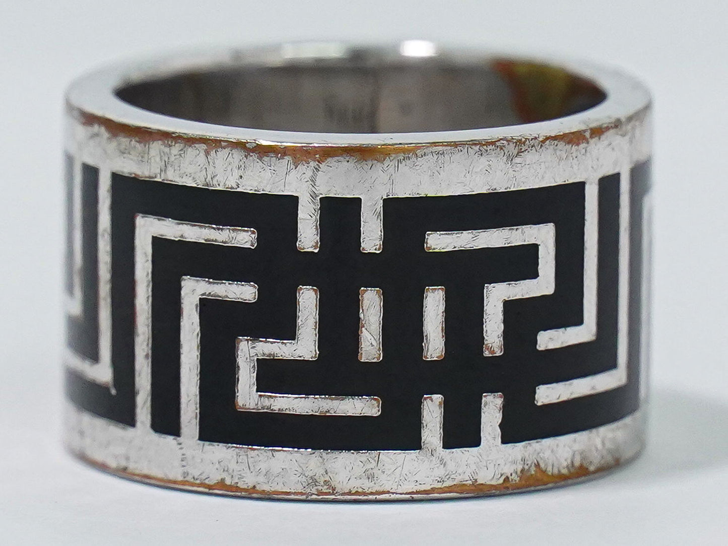 VERSACE グリーク メタル リング 16号 ブラック シルバー