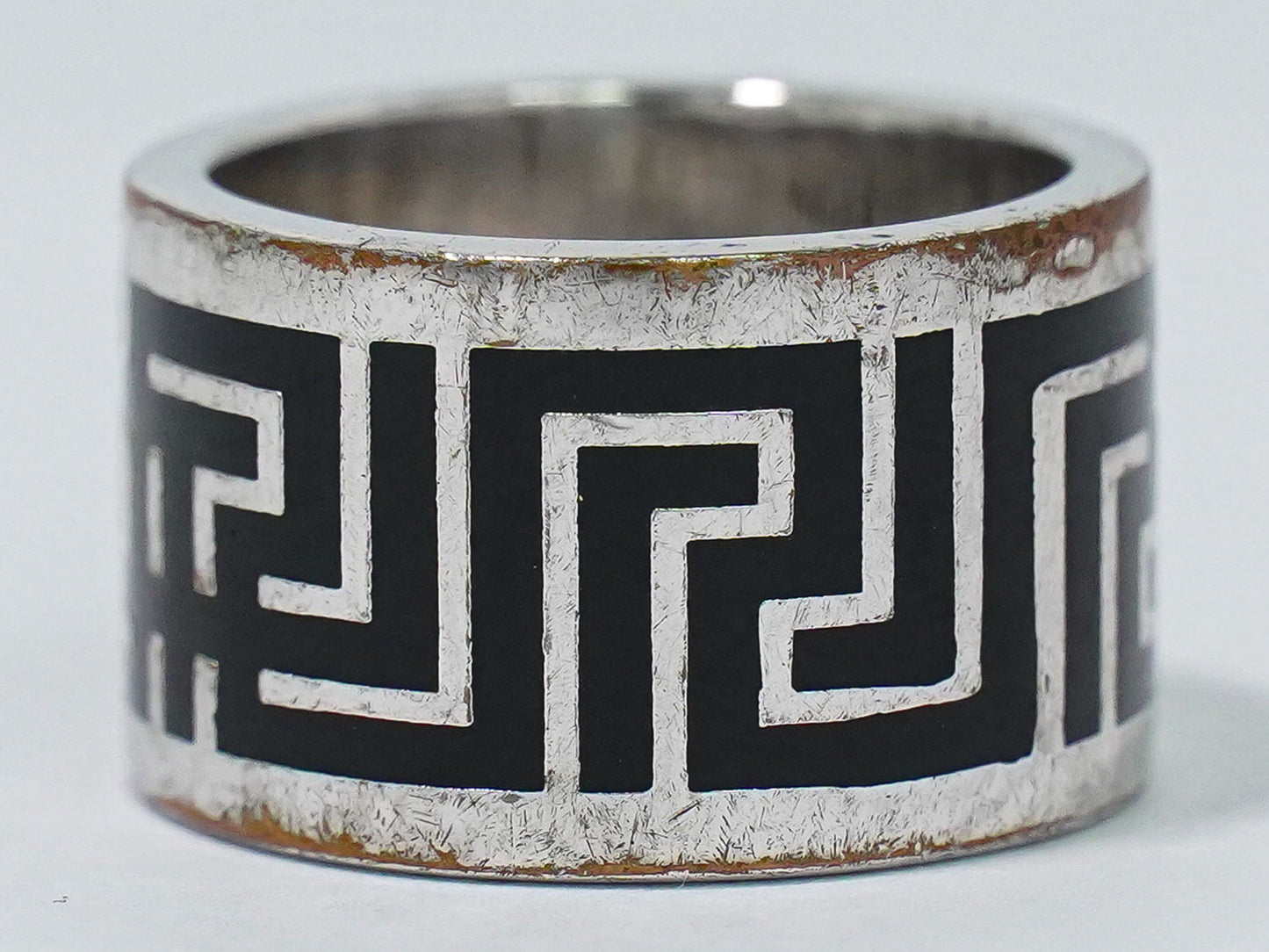 VERSACE グリーク メタル リング 16号 ブラック シルバー