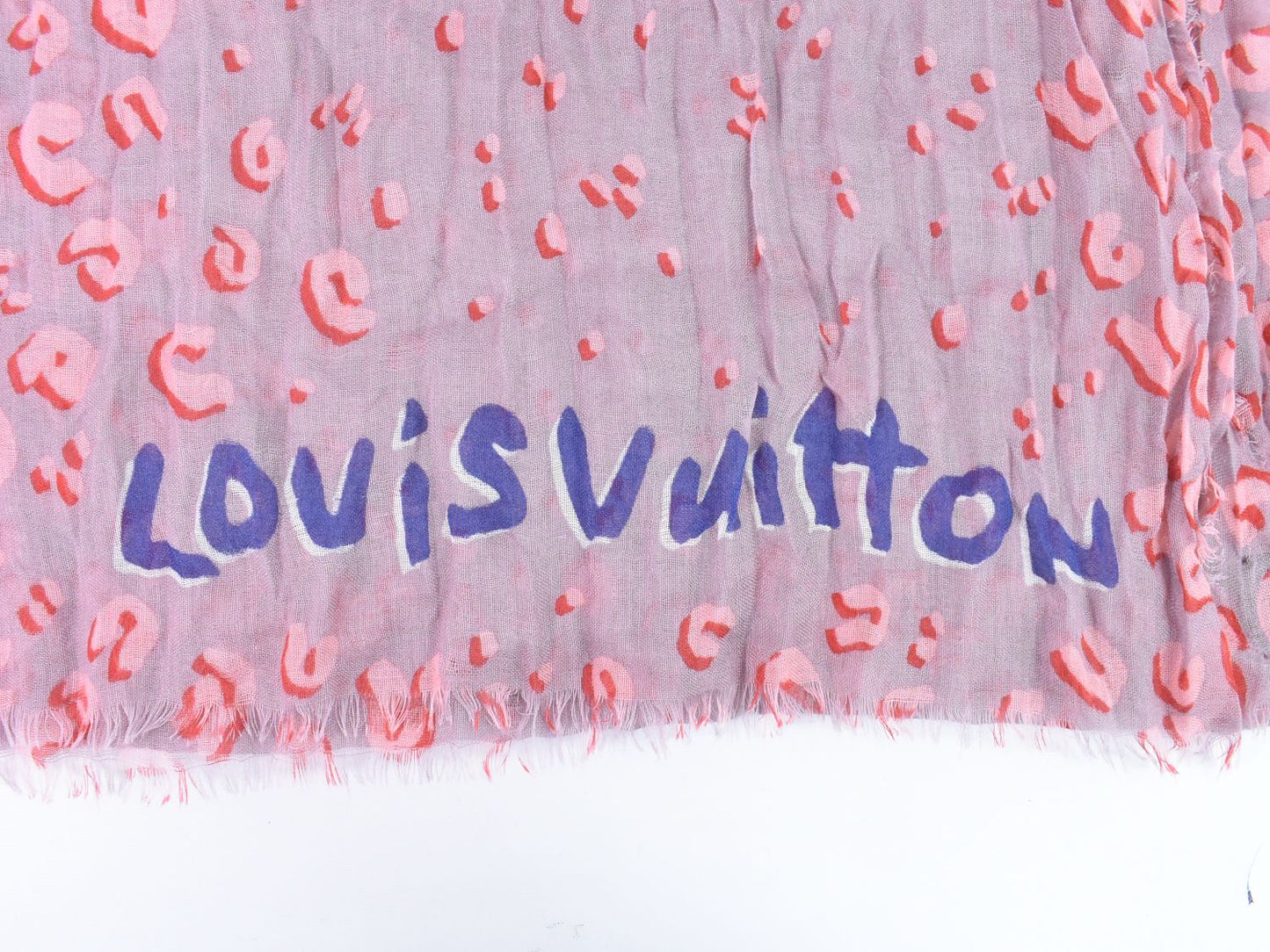 LOUIS VUITTON レオパード 大判 ストール グレー系 ピンク M75735