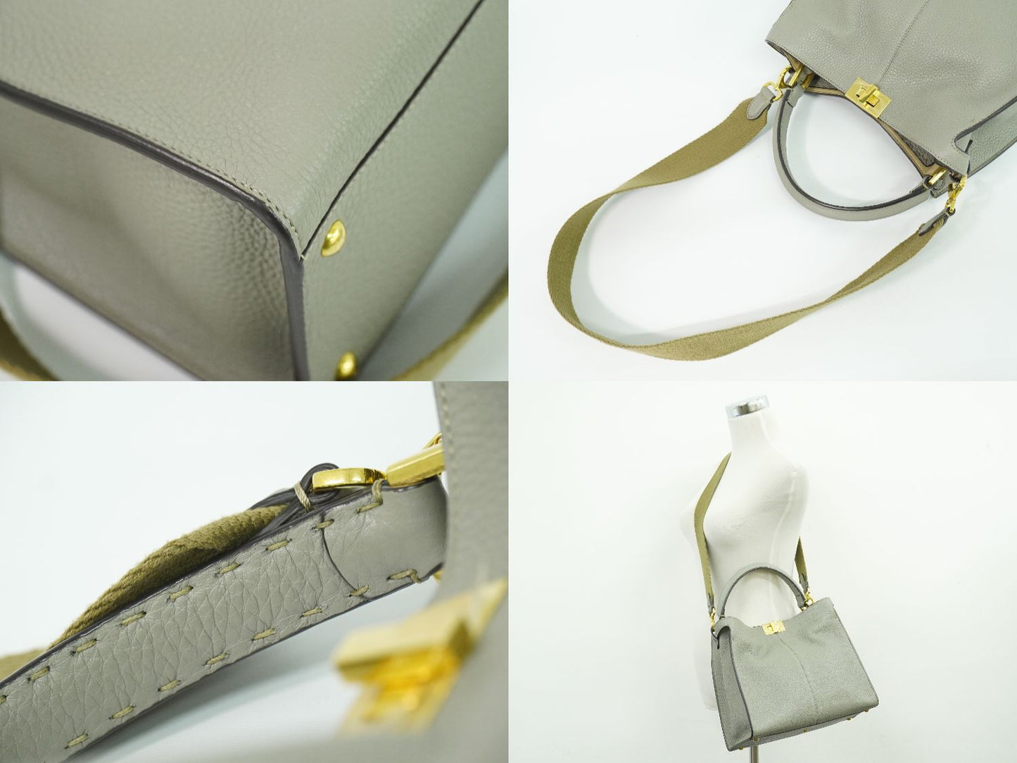 FENDI ピーカブー エックスライト ミディアム 2WAY ショルダーバッグ グレー 8BN310