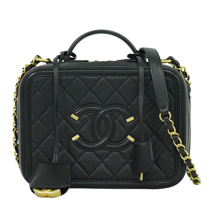 CHANEL CCフィリグリー 2WAY バニティバッグ ショルダーバッグ ブラック