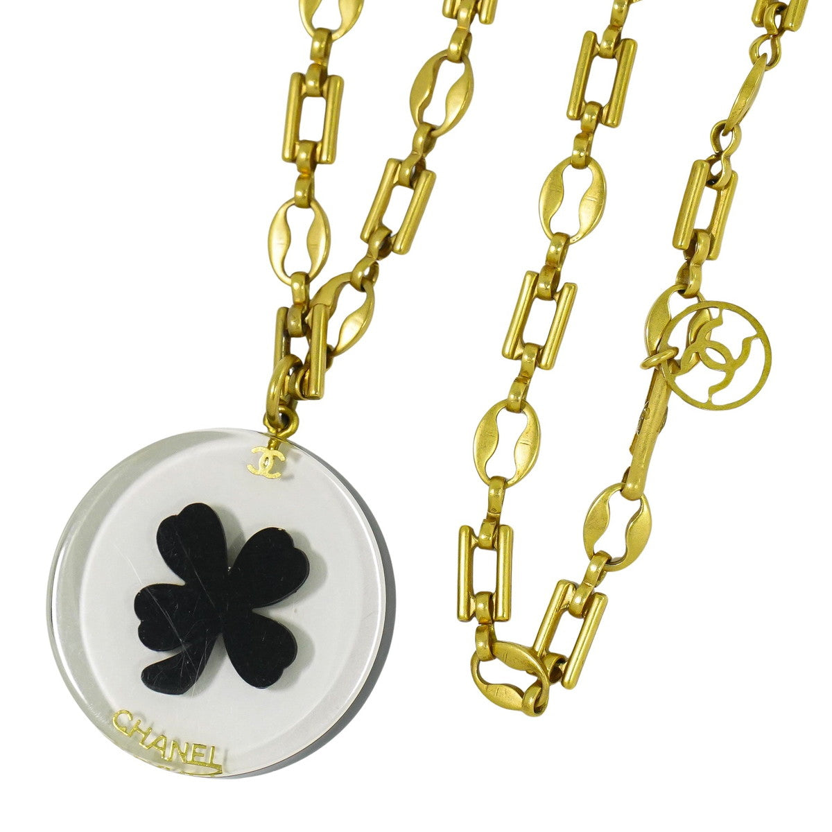CHANEL クロバー ネックレス プラスチック GP クリア ブラック