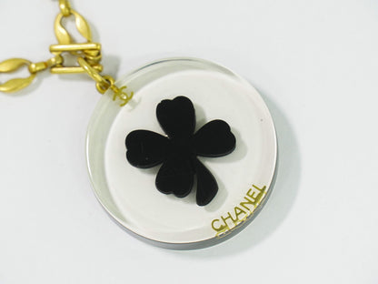 CHANEL クロバー ネックレス プラスチック GP クリア ブラック