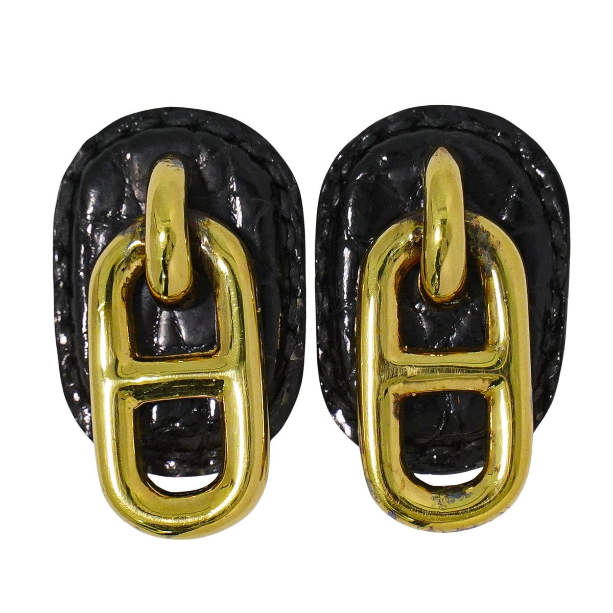 HERMES シェーヌダンクル イヤリング ゴールド ブラック