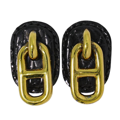 HERMES シェーヌダンクル イヤリング ゴールド ブラック