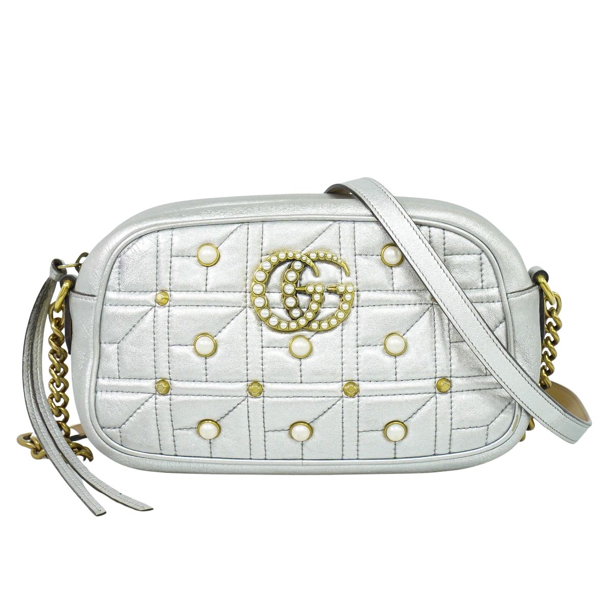 GUCCI GGマーモント ショルダーバッグ シルバー 447632