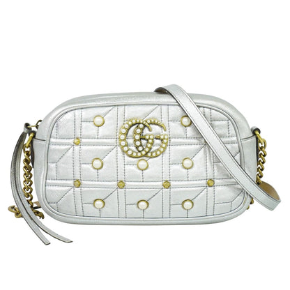 GUCCI GGマーモント ショルダーバッグ シルバー 447632