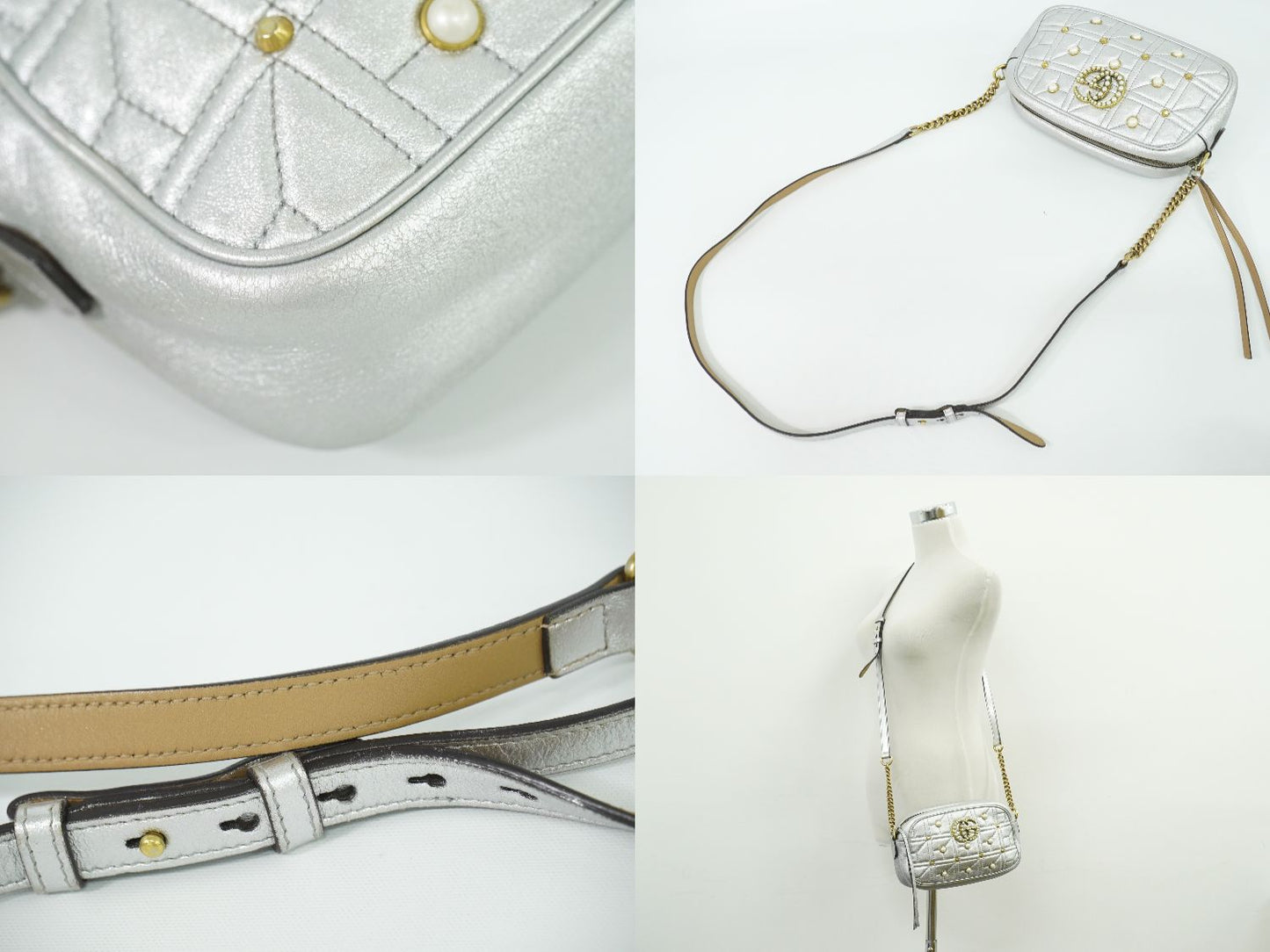 GUCCI GGマーモント ショルダーバッグ シルバー 447632