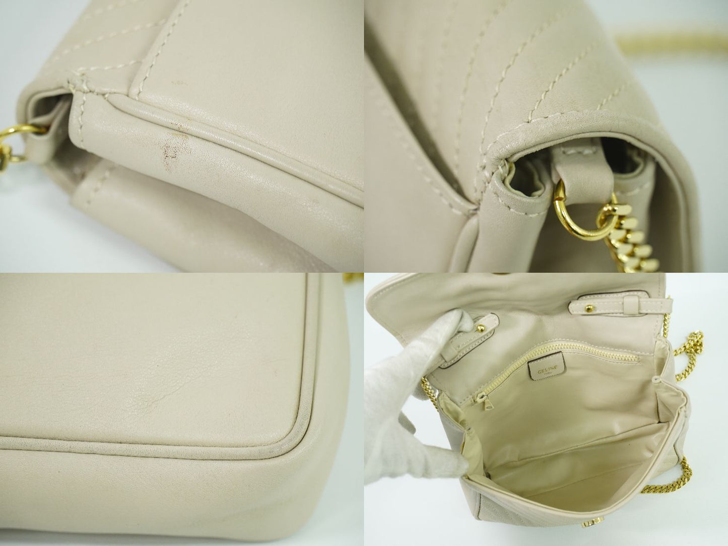 CELINE キルティング ショルダーバッグ アイボリー