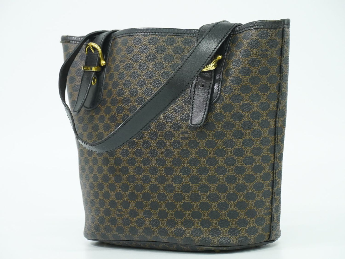 CELINE マカダム ショルダーバッグ ブラック ブラウン