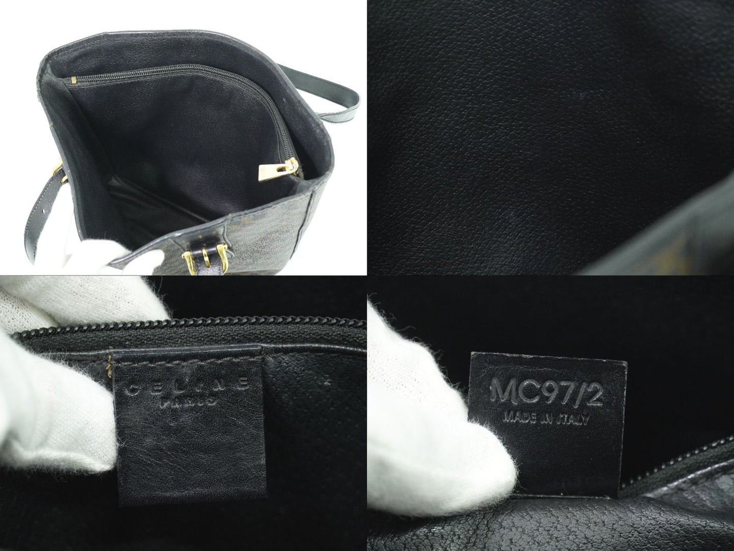 CELINE マカダム ショルダーバッグ ブラック ブラウン