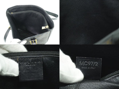 CELINE マカダム ショルダーバッグ ブラック ブラウン