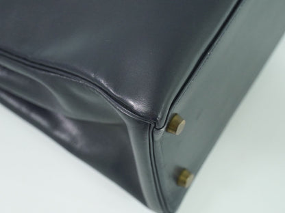 HERMES ケリー 32 ボックスカーフ レザー ハンドバッグ ○U刻 ネイビー