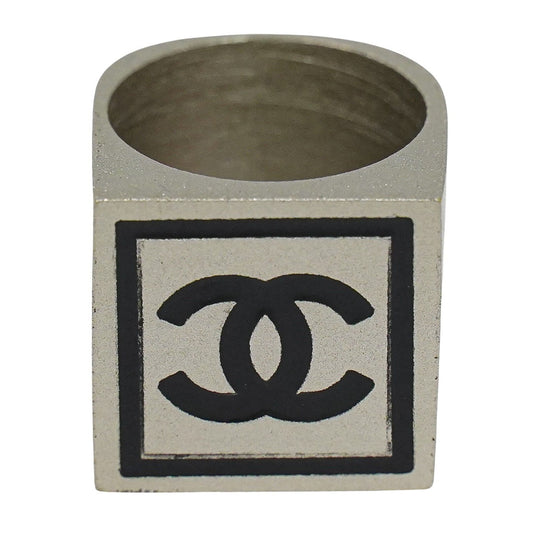 CHANEL ココマーク スクエア リング 15号 メタル ブラック