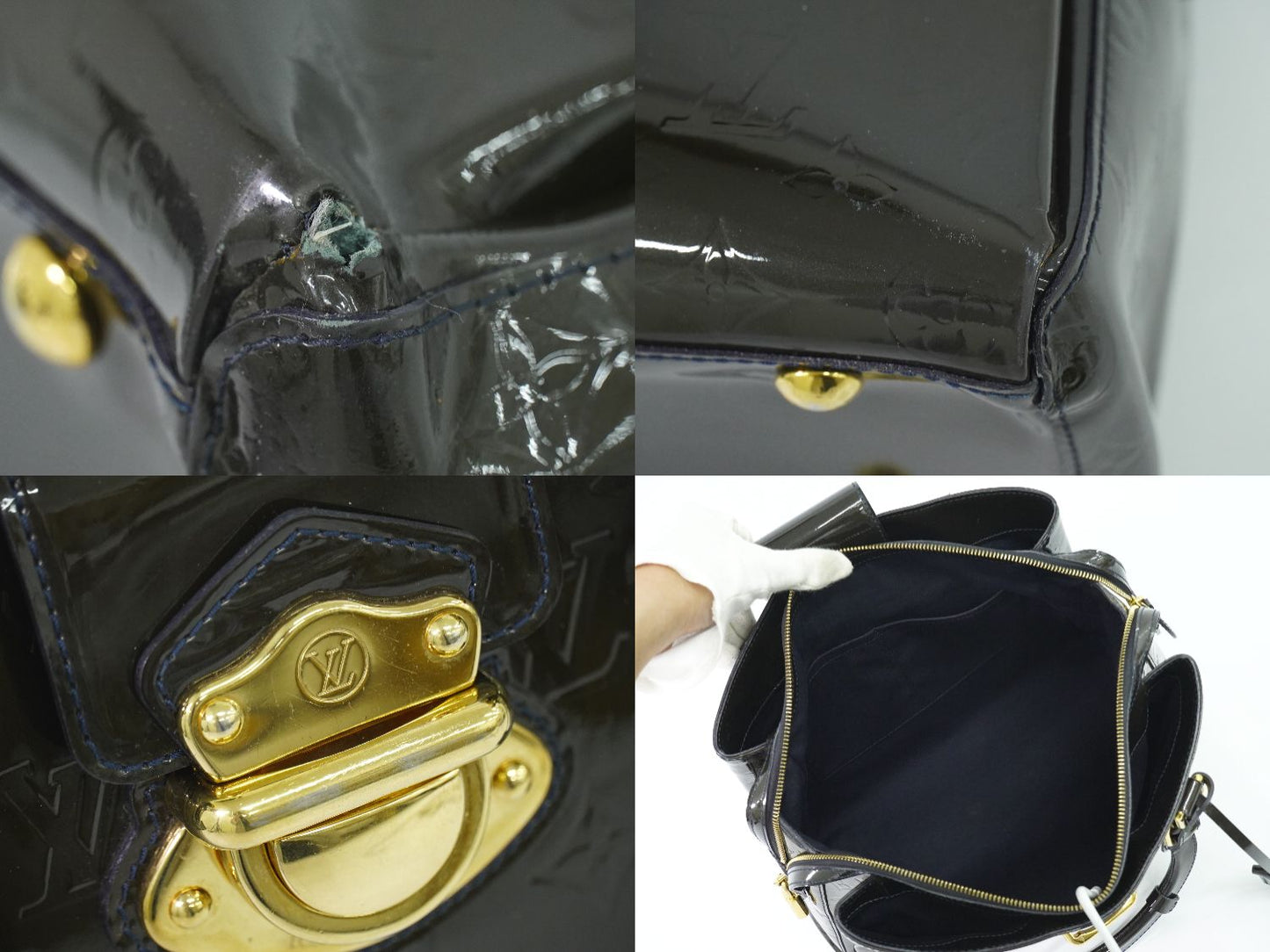 LOUIS VUITTON メルローズアベニュー ヴェルニ レザー ハンドバッグ ブルーニュイ M93756