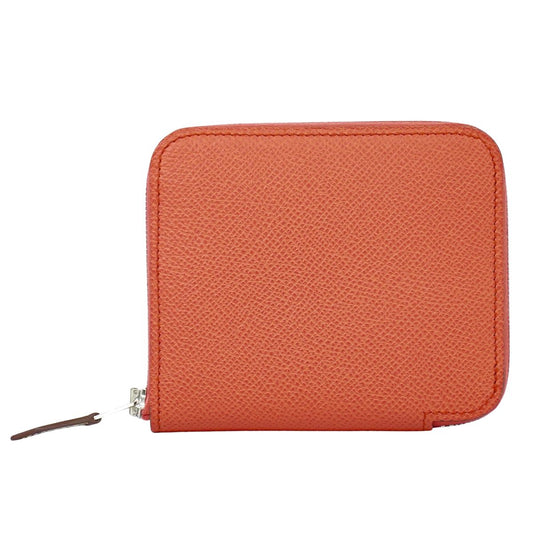 HERMES アザップ コンパクト シルクイン コインケース U刻 オレンジ系
