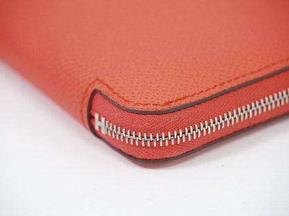 HERMES アザップ コンパクト シルクイン コインケース U刻 オレンジ系
