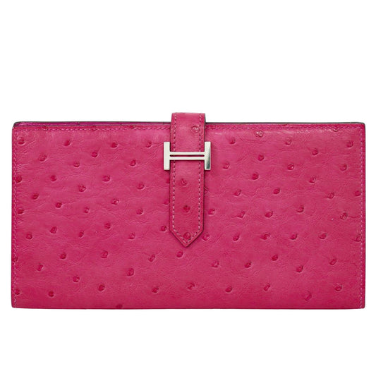 HERMES ベアンスフレ オーストリッチ レザー 長財布 C刻 ピンク