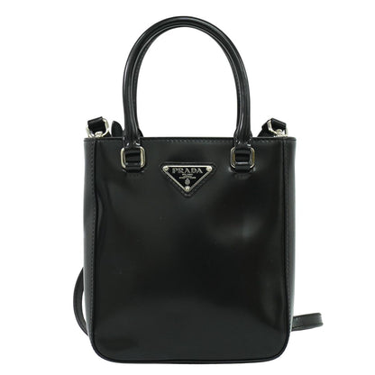 PRADA スモール ブラッシュドレザー トート 2WAY ショルダーバッグ ブラック