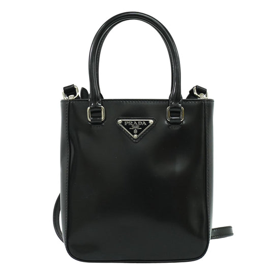 PRADA スモール ブラッシュドレザー トート 2WAY ショルダーバッグ ブラック