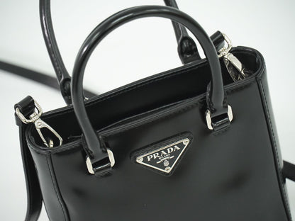 PRADA スモール ブラッシュドレザー トート 2WAY ショルダーバッグ ブラック