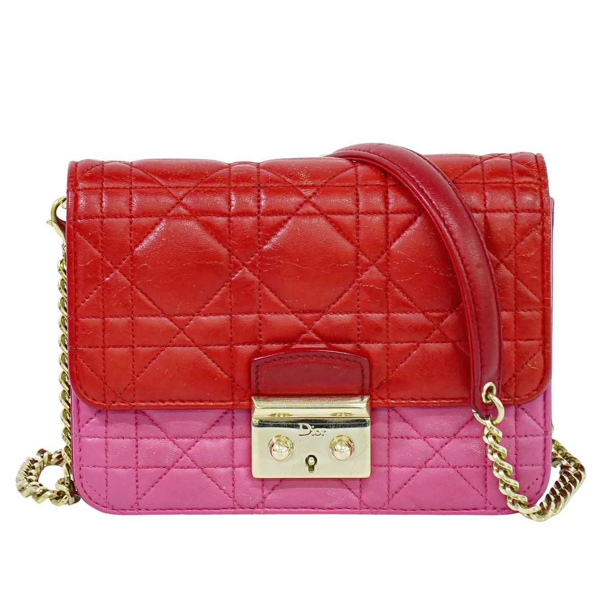 Christian Dior カナージュ ショルダーバッグ レッド ピンク