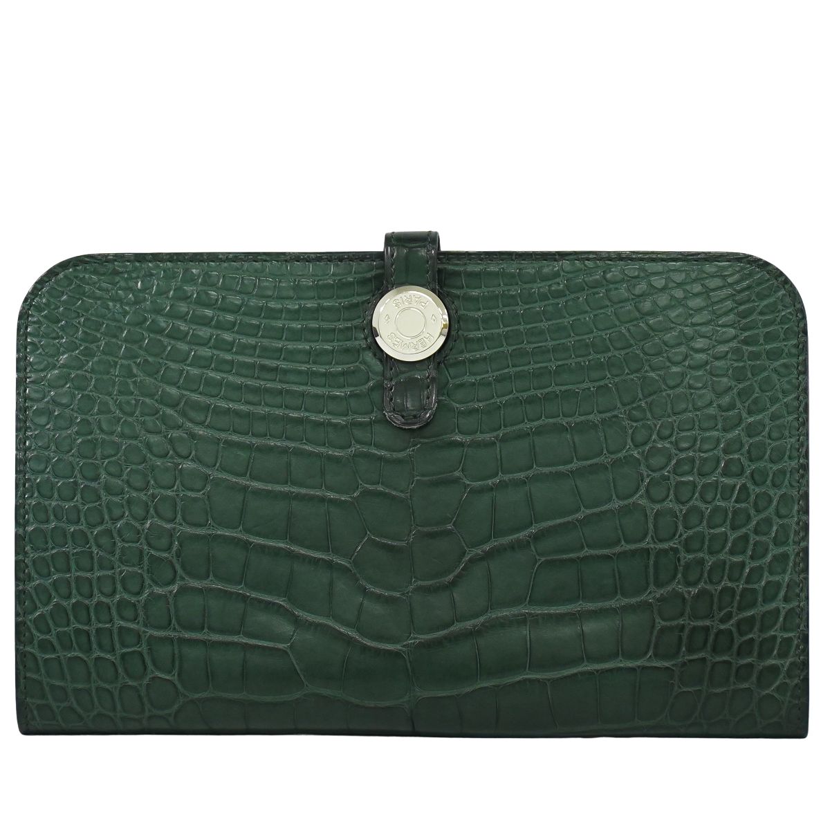 HERMES ドゴン GM アリゲーター レザー 長財布 T刻 グリーン