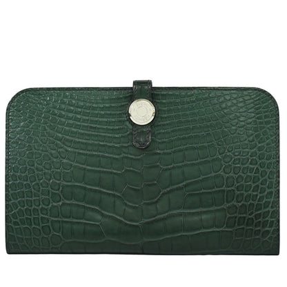 HERMES ドゴン GM アリゲーター レザー 長財布 T刻 グリーン