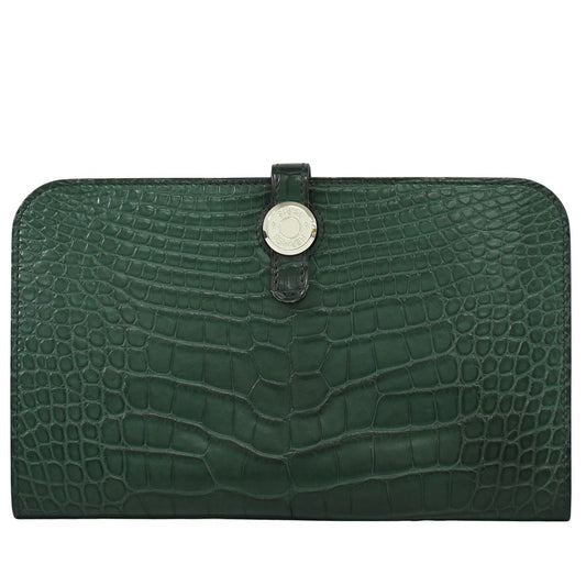 HERMES ドゴン GM アリゲーター レザー 長財布 T刻 グリーン