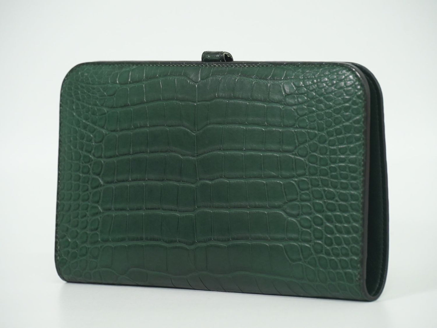HERMES ドゴン GM アリゲーター レザー 長財布 T刻 グリーン