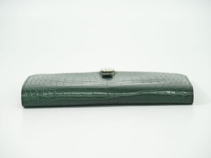 HERMES ドゴン GM アリゲーター レザー 長財布 T刻 グリーン