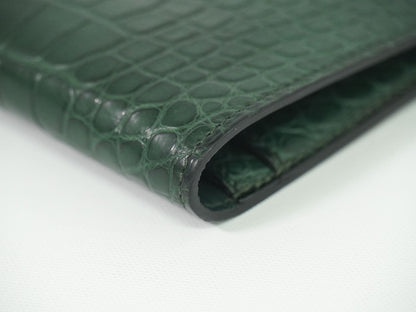 HERMES ドゴン GM アリゲーター レザー 長財布 T刻 グリーン