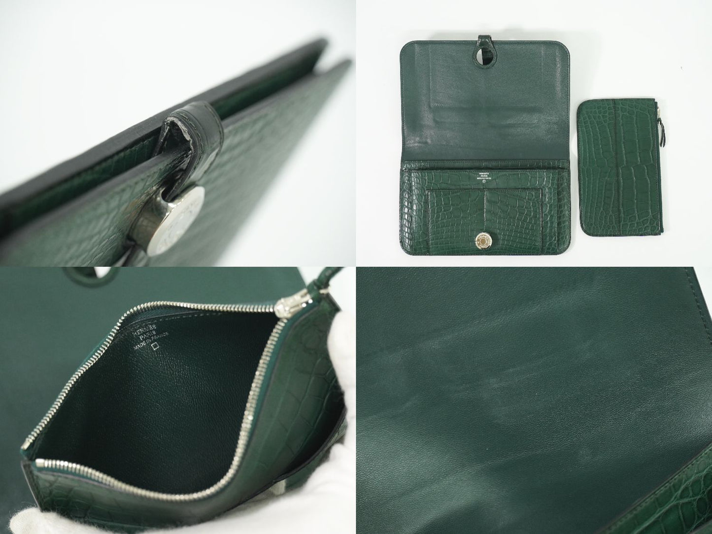HERMES ドゴン GM アリゲーター レザー 長財布 T刻 グリーン