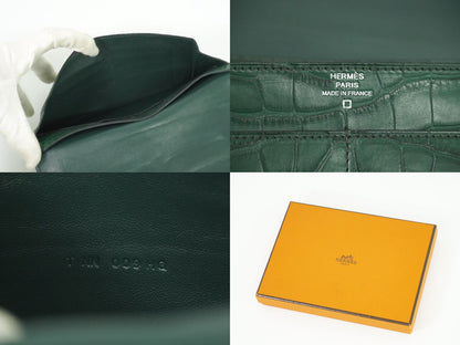 HERMES ドゴン GM アリゲーター レザー 長財布 T刻 グリーン