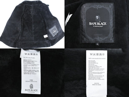 BAPE BLACK ラム ヌバック レザー ライダースジャケット L ブラック