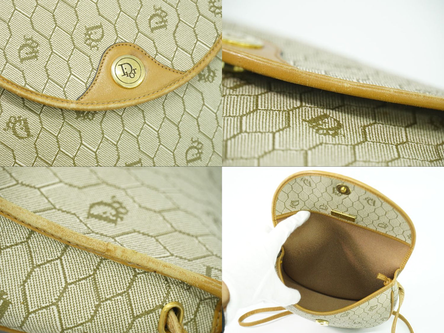 Christian Dior ハニカム柄 ショルダーバッグ ベージュ