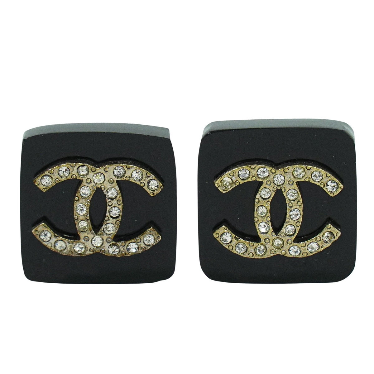 CHANEL ココマーク ラインストーン イヤリング ゴールド ブラック