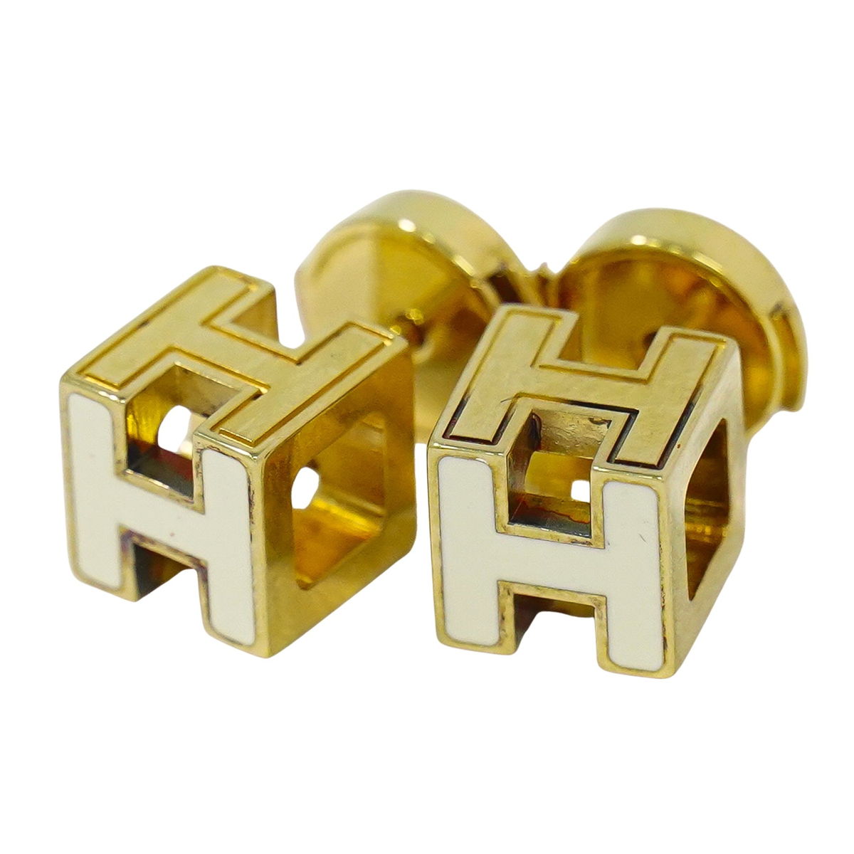 HERMES Hキューブ ピアス GP アイボリー