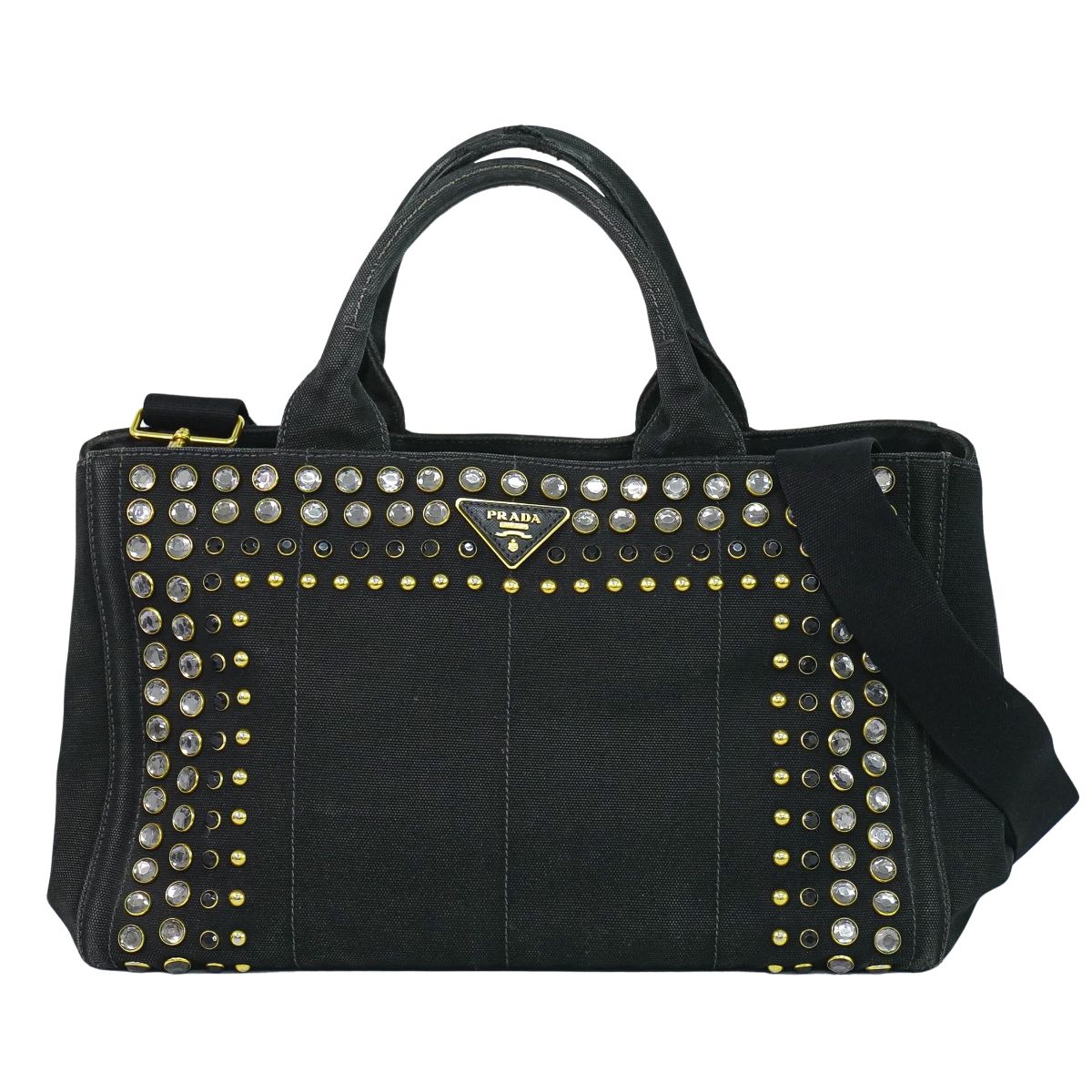 PRADA カナパ ビジュー 2WAY ショルダーバッグ ブラック B2642O
