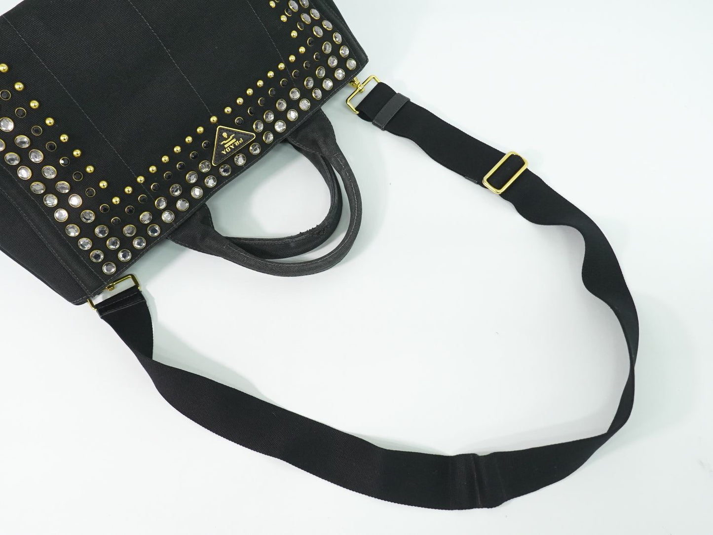 PRADA カナパ ビジュー 2WAY ショルダーバッグ ブラック B2642O